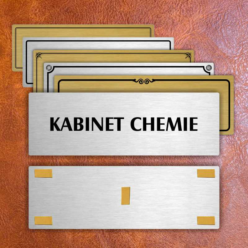Kabinet chemie, 240x79mm, stříbrná popiska s imitacemi šroubků