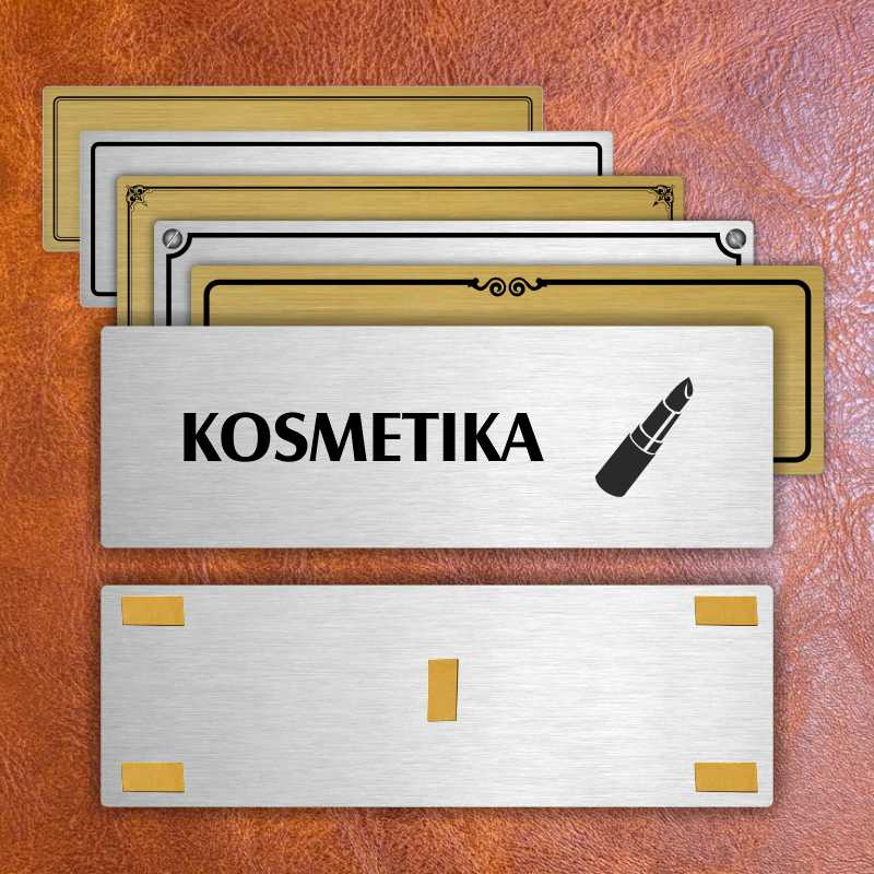Kosmetika, 200x66mm, zlatá popiska s ozdobou uprostřed