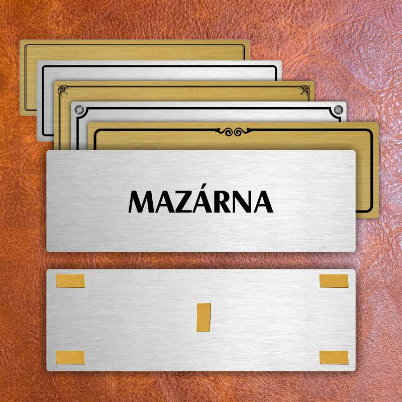 Mazárna, 200x66mm, stříbrná popiska s okrasným rámečkem  