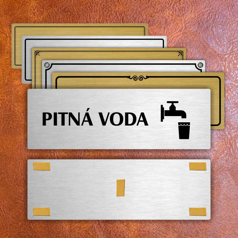 Pitná voda, 240x79mm, stříbrná popiska s imitacemi šroubků