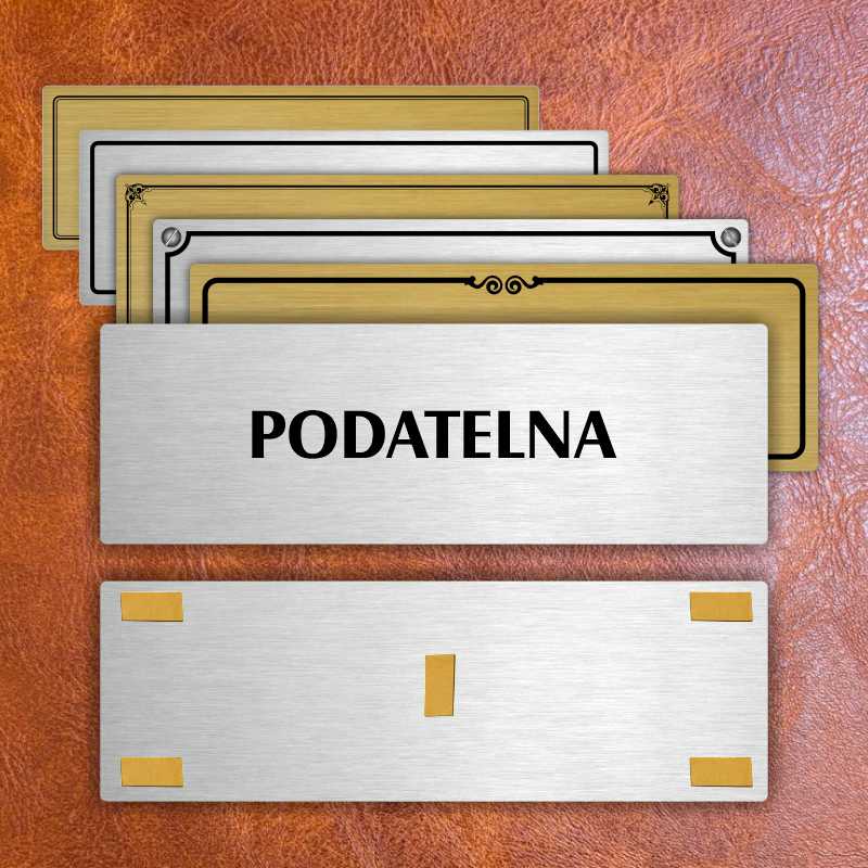 Podatelna, stříbrná popiska na dveře