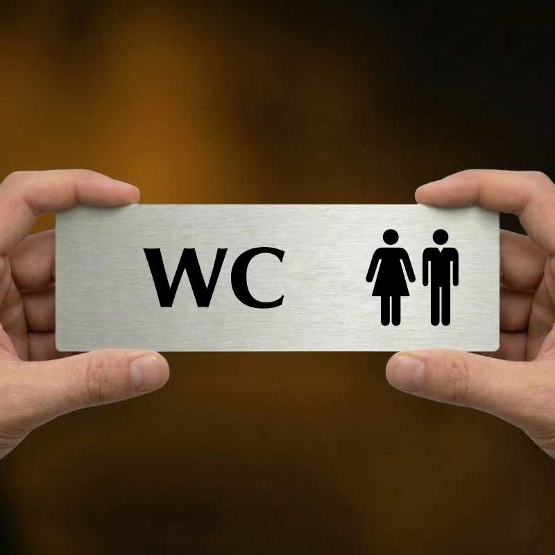 WC společné, 200x66mm, stříbrná popiska s rámečkem