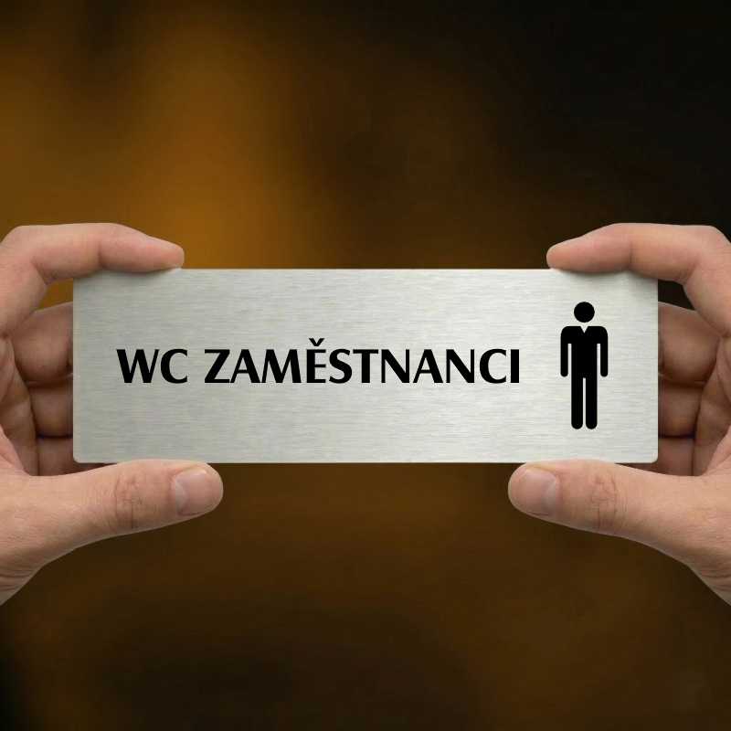 WC zaměstnanci muži, 200x66mm, stříbrná popiska s dvojtým rámečkem