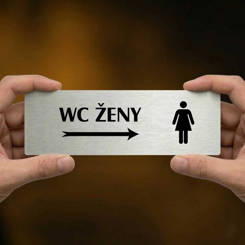 WC ženy vpravo, 200x66mm, zlatá popiska s imitacemi šroubků