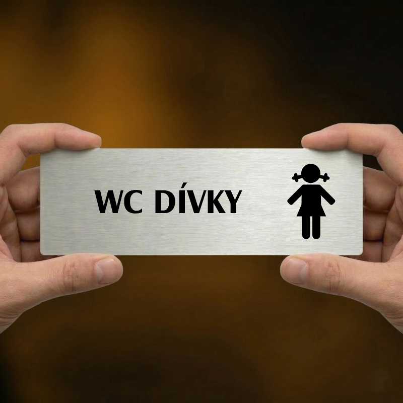 WC dívky, 240x79mm, stříbrná popiska s imitacemi šroubků