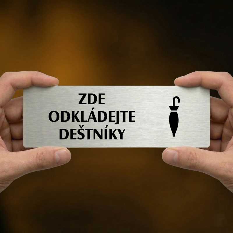 Zde odkládejte deštníky, 200x66mm, stříbrná popiska 