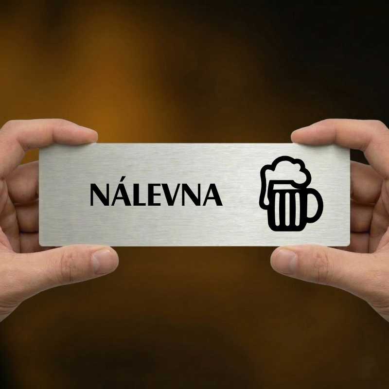 Nálevna, 240x79mm, stříbrná popiska s ozdobou uprostřed