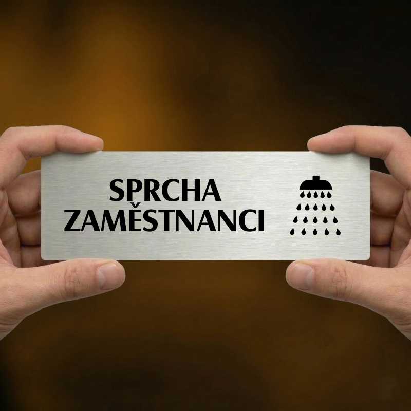 Sprcha zaměstnanci, 200x66mm, stříbrná popiska s okrasným rámečkem  