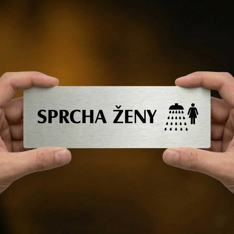 Sprcha ženy, 240x79mm, stříbrná popiska s rámečkem