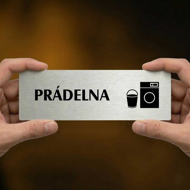 Prádelna, 240x79mm, stříbrná popiska s imitacemi šroubků