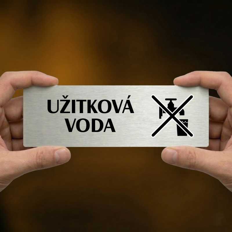 Užitková voda, 200x66mm, stříbrná popiska s dvojtým rámečkem