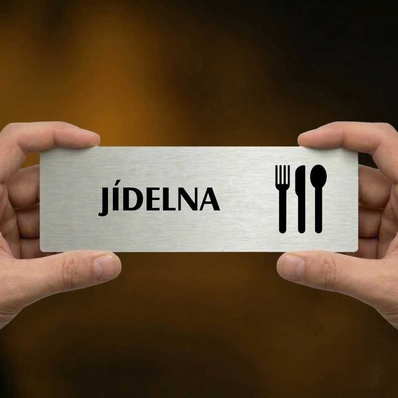 Jídelna, 240x79mm, stříbrná popiska s ozdobou uprostřed
