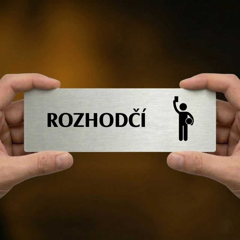 Rozhodčí, 240x79mm, zlatá popiska s ozdobou uprostřed