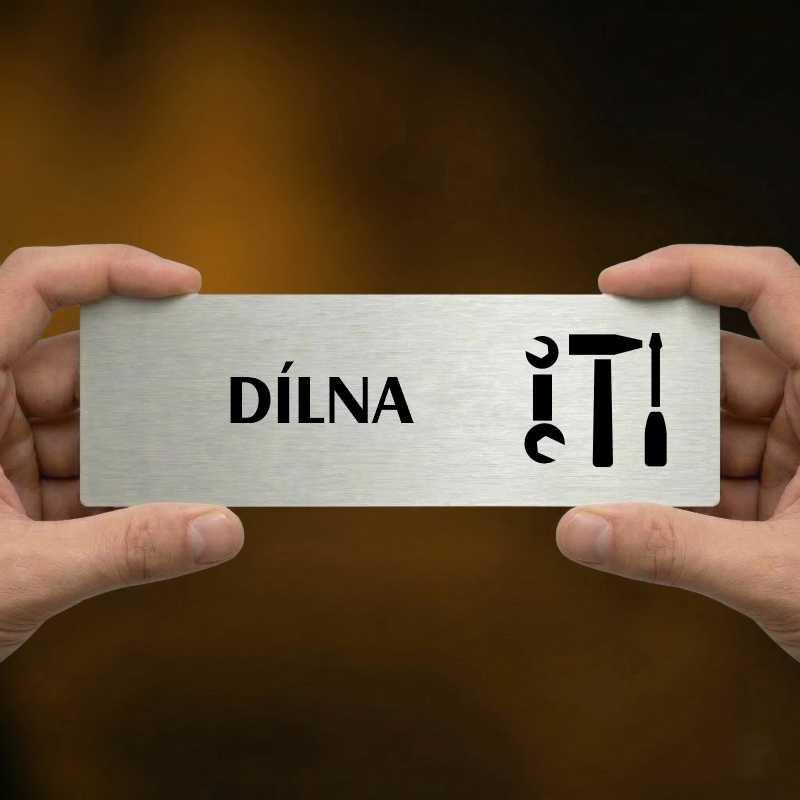 Dílna, 200x66mm, zlatá popiska s dvojtým rámečkem