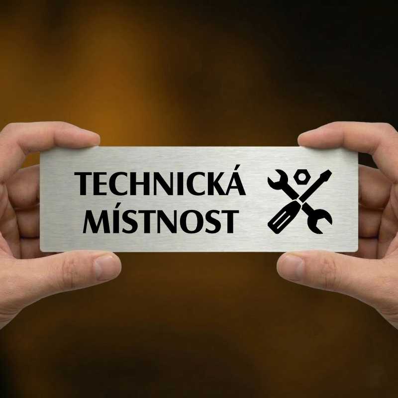 Technická místnost, 240x79mm, stříbrná popiska s rámečkem