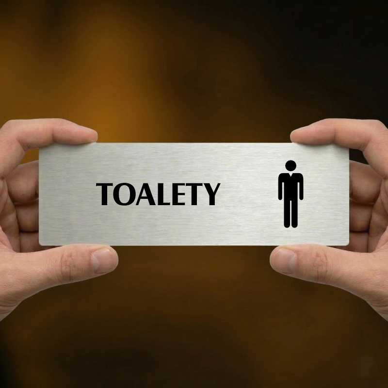Toalety muži, 200x66mm, zlatá popiska 