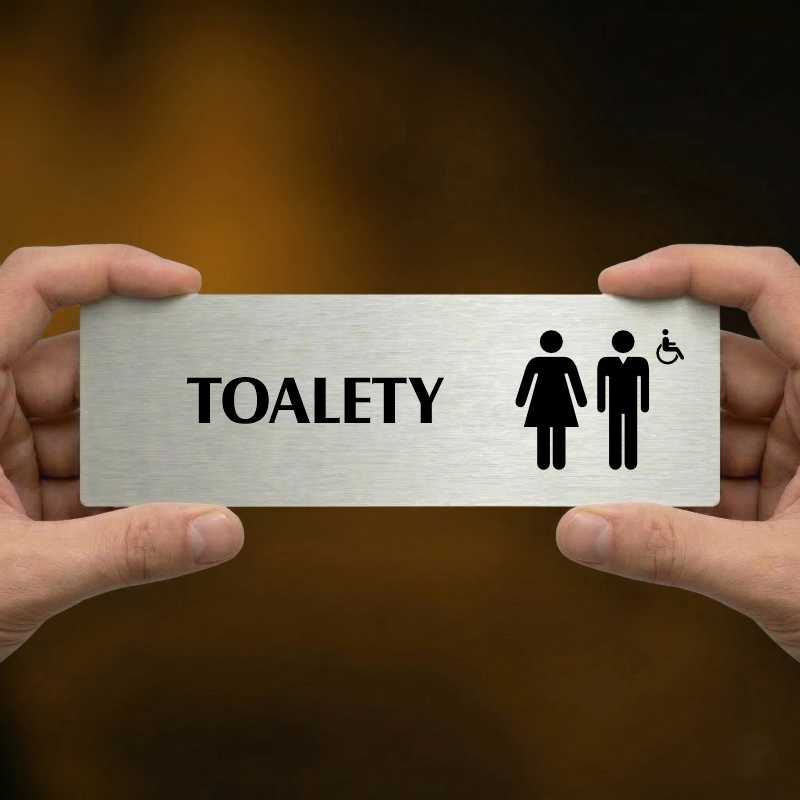 Toalety společné invalida, 200x66mm, stříbrná popiska s rámečkem