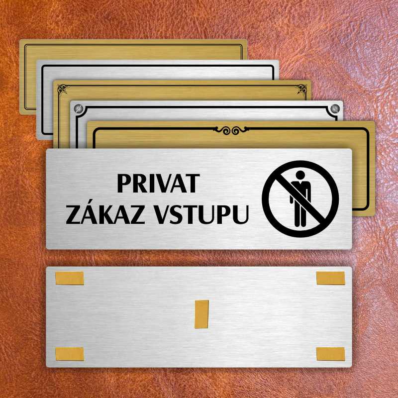 Privat, 200x66mm, stříbrná popiska s okrasným rámečkem  