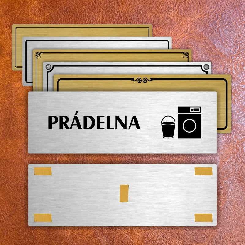 Prádelna, 240x79mm, stříbrná popiska s imitacemi šroubků