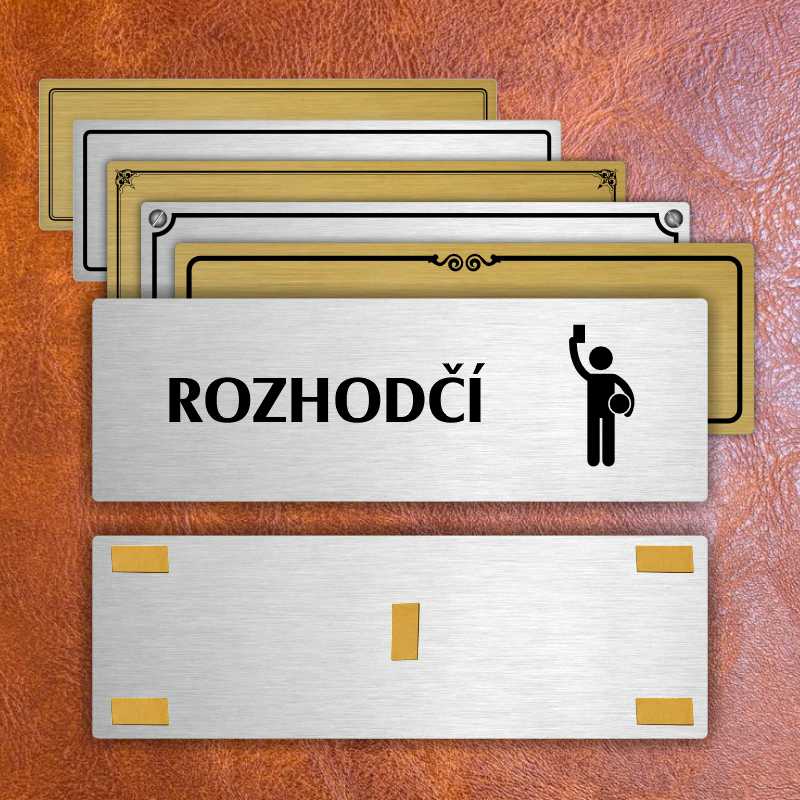Rozhodčí, 240x79mm, zlatá popiska s ozdobou uprostřed