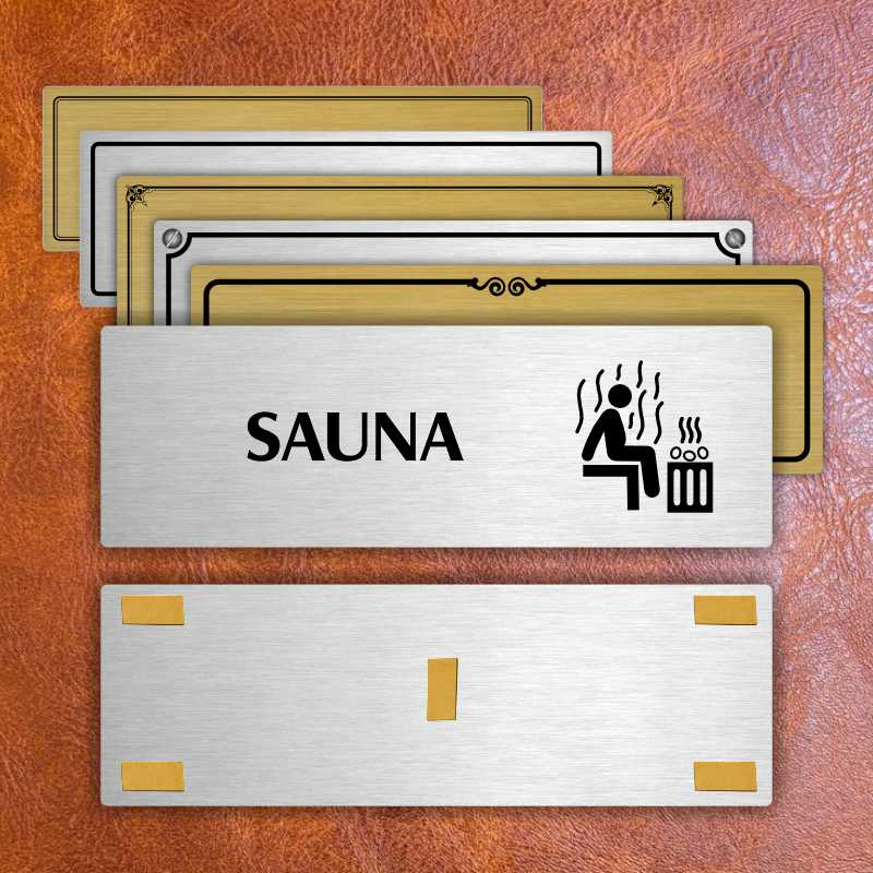 Sauna, 200x66mm, zlatá popiska s okrasným rámečkem  