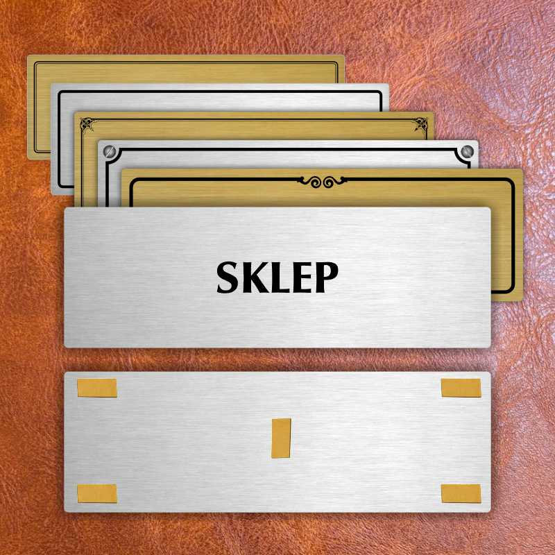 Sklep, 200x66mm, stříbrná popiska s imitacemi šroubků