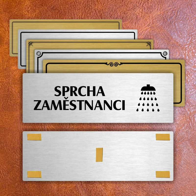 Sprcha zaměstnanci, 200x66mm, stříbrná popiska s okrasným rámečkem  