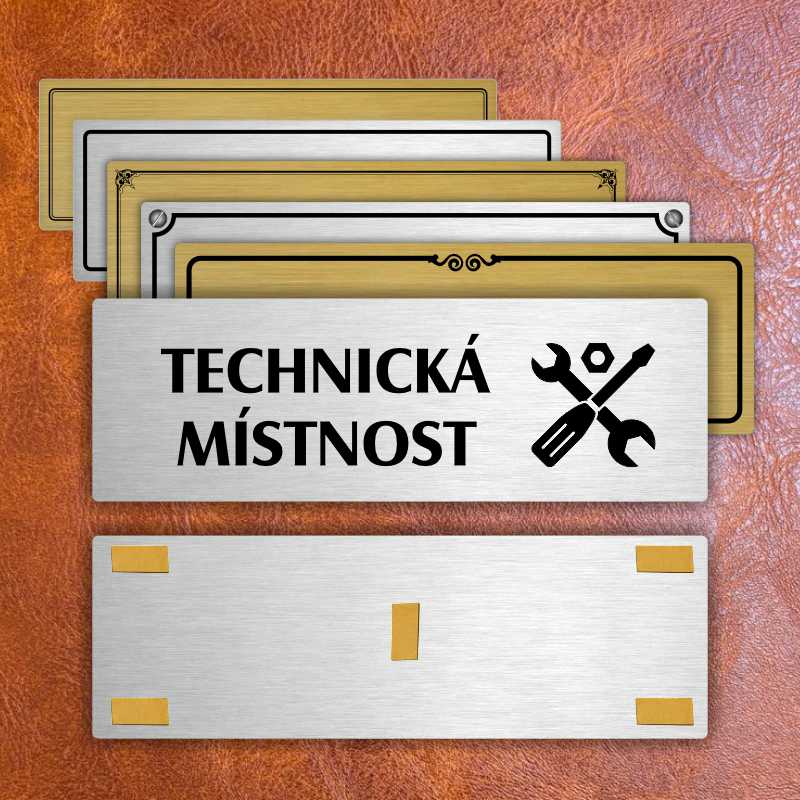 Technická místnost, 240x79mm, stříbrná popiska s rámečkem