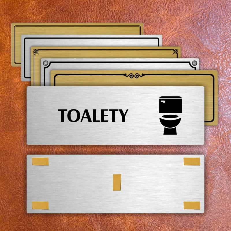 Toalety, 200x66mm, stříbrná popiska s dvojtým rámečkem