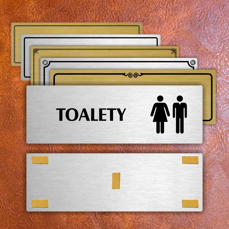 Toalety společné, 240x79mm, stříbrná popiska s imitacemi šroubků