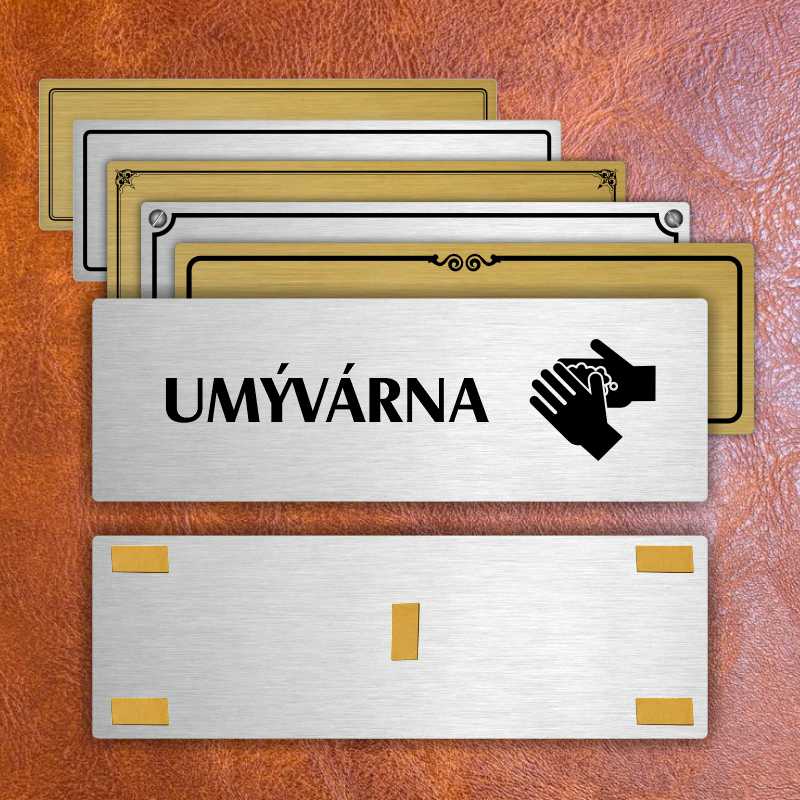 Umývárna, 200x66mm, zlatá popiska s ozdobou uprostřed