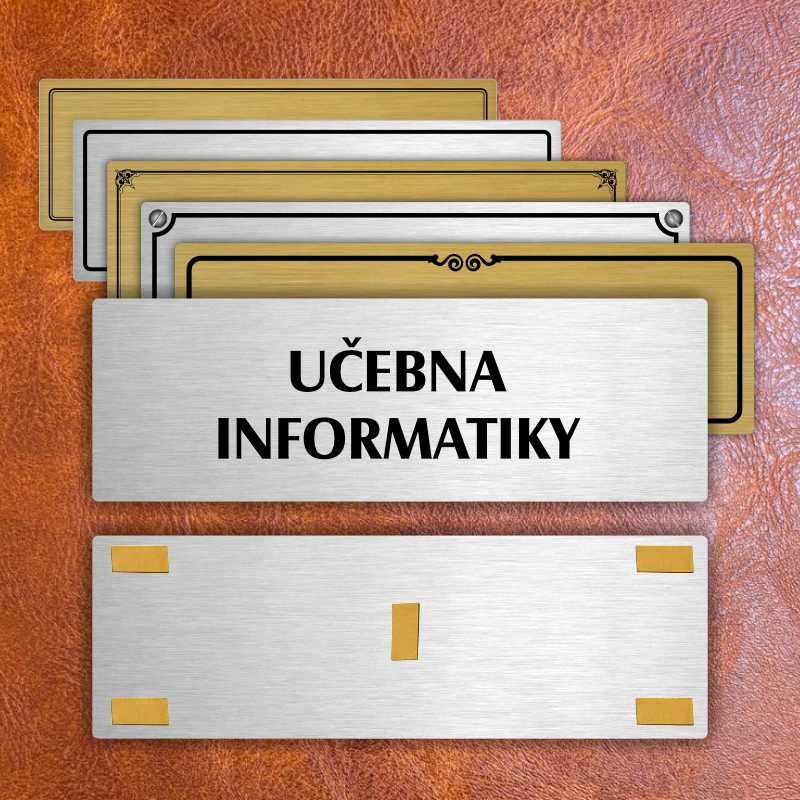 Učebna informatiky, 240x79mm, stříbrná popiska s imitacemi šroubků