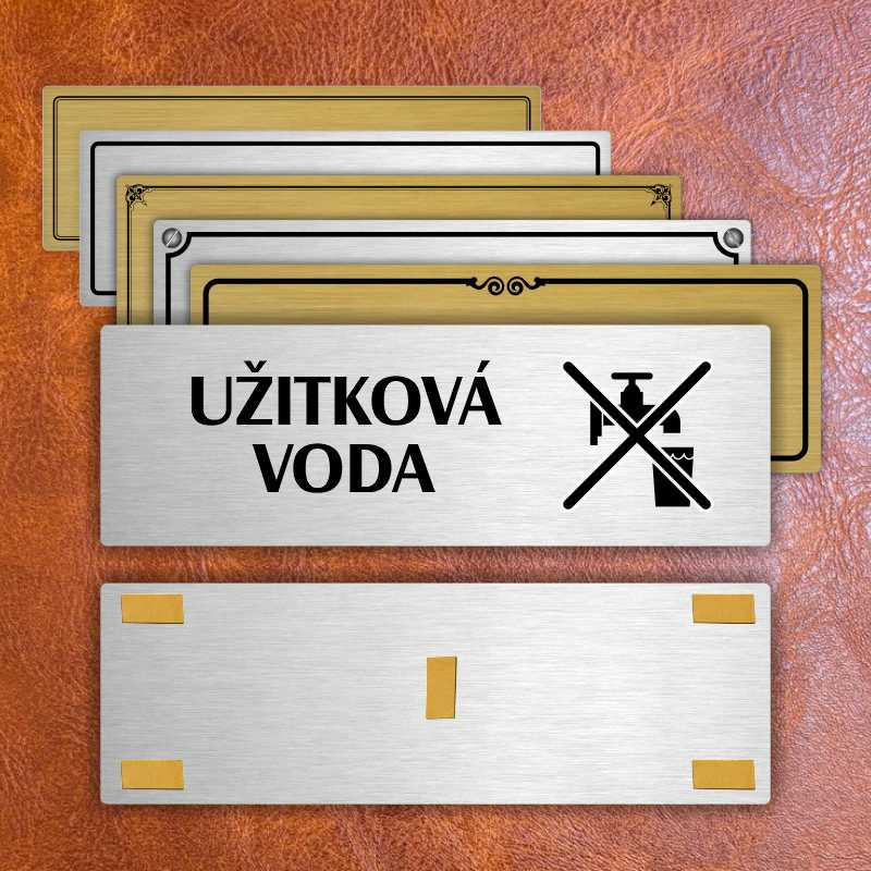 Užitková voda, 200x66mm, stříbrná popiska s dvojtým rámečkem