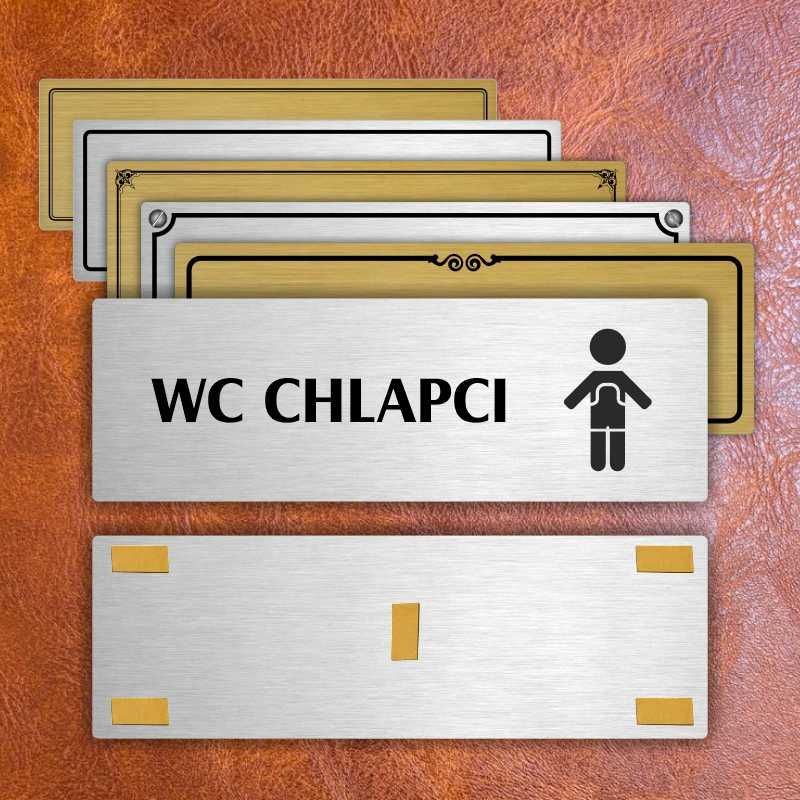 WC chlapci, 240x79mm, stříbrná popiska s rámečkem