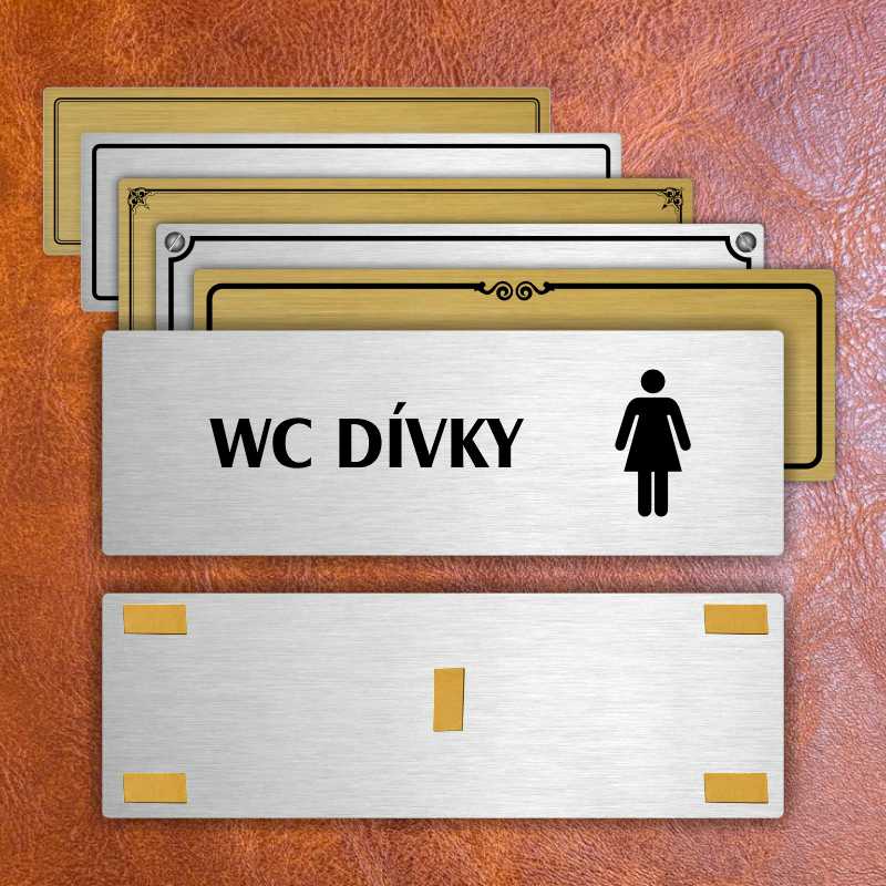 WC dívky, 240x79mm, stříbrná popiska s rámečkem