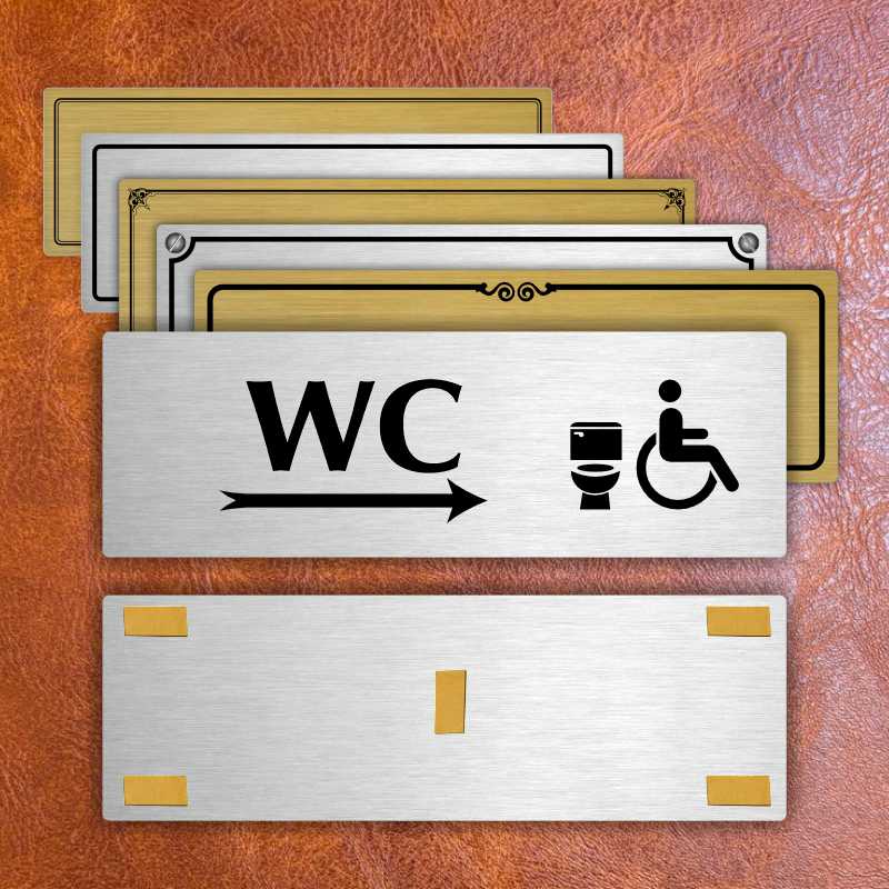 WC invalida vpravo, 200x66mm, stříbrná popiska s okrasným rámečkem  