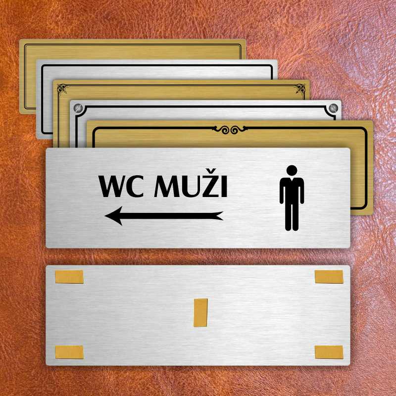 WC muži vlevo, 240x79mm, stříbrná popiska 