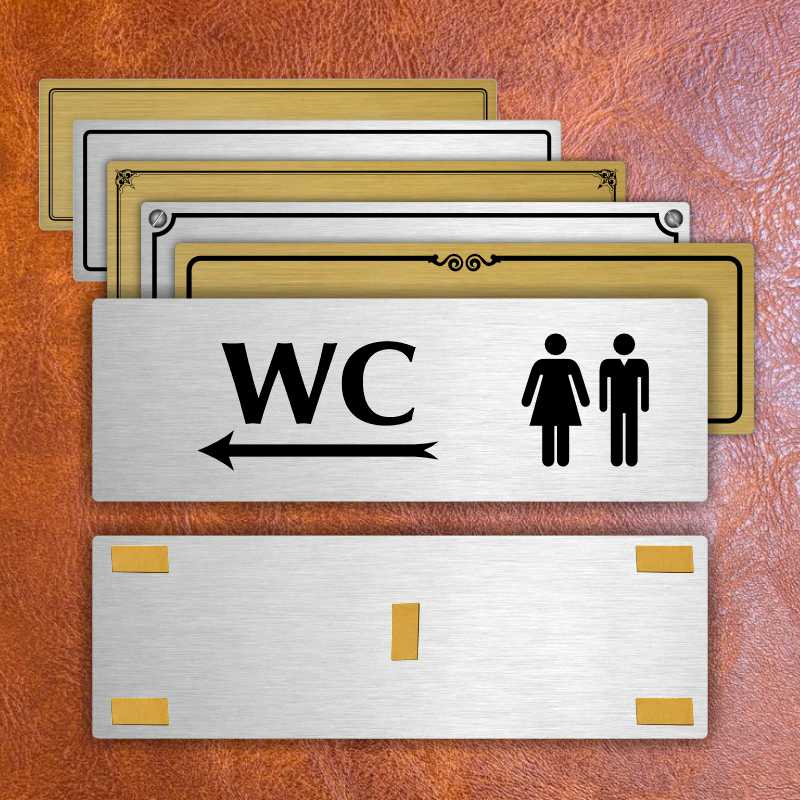 WC společné vlevo, 200x66mm, stříbrná popiska s rámečkem