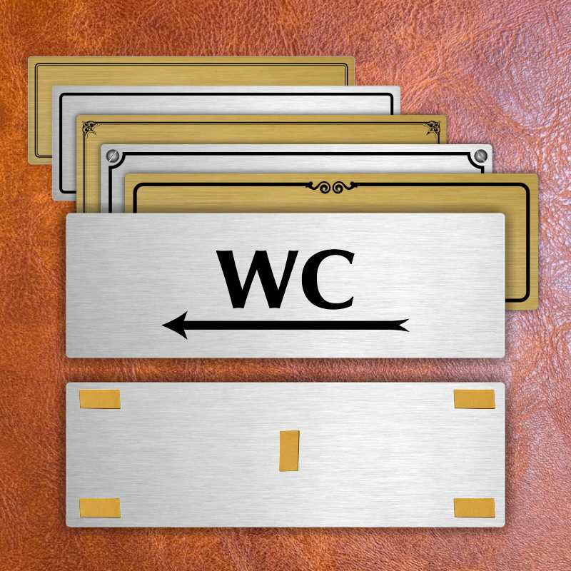 WC vlevo, 200x66mm, stříbrná popiska s imitacemi šroubků