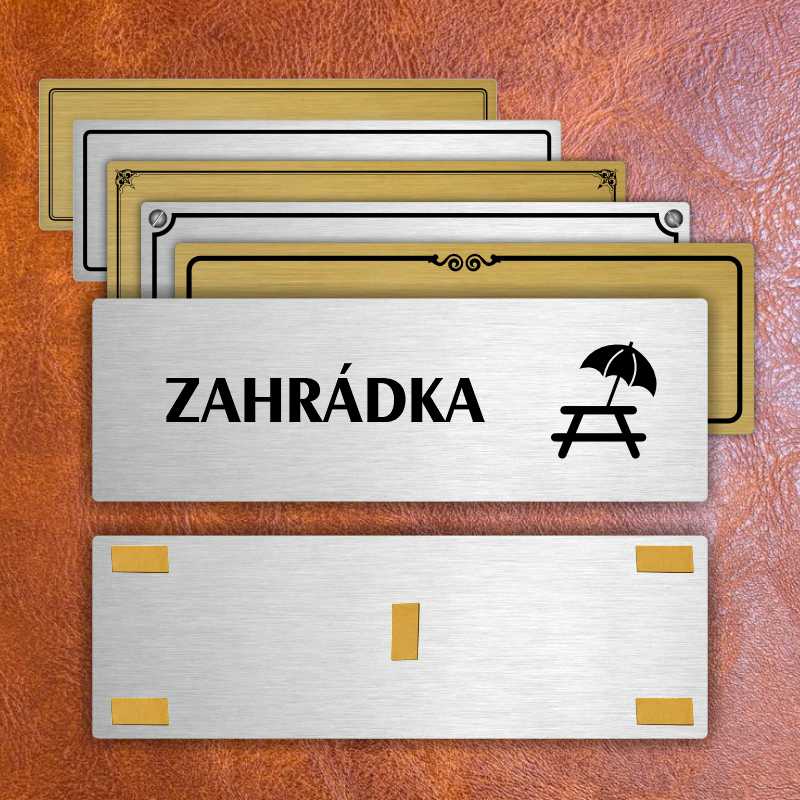 Zahrádka, 240x79mm, zlatá popiska s imitacemi šroubků