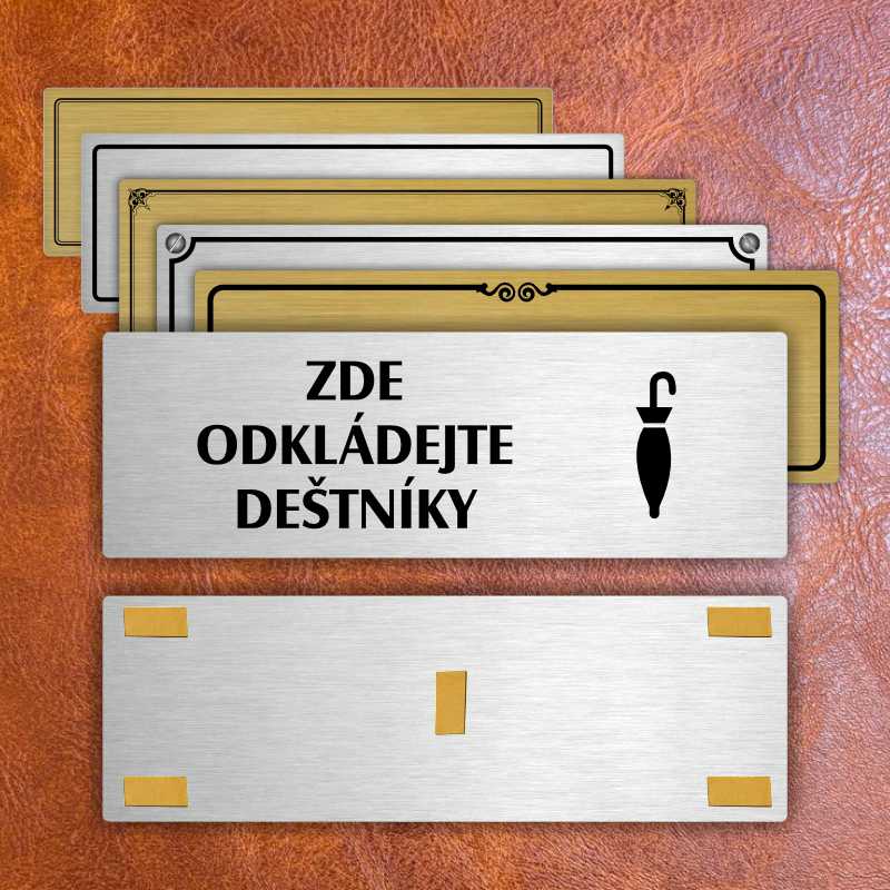 Zde odkládejte deštníky, 200x66mm, stříbrná popiska 