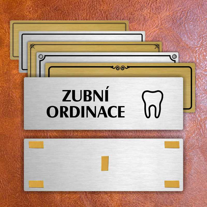 Zubní ordinace, 200x66mm, zlatá popiska s imitacemi šroubků