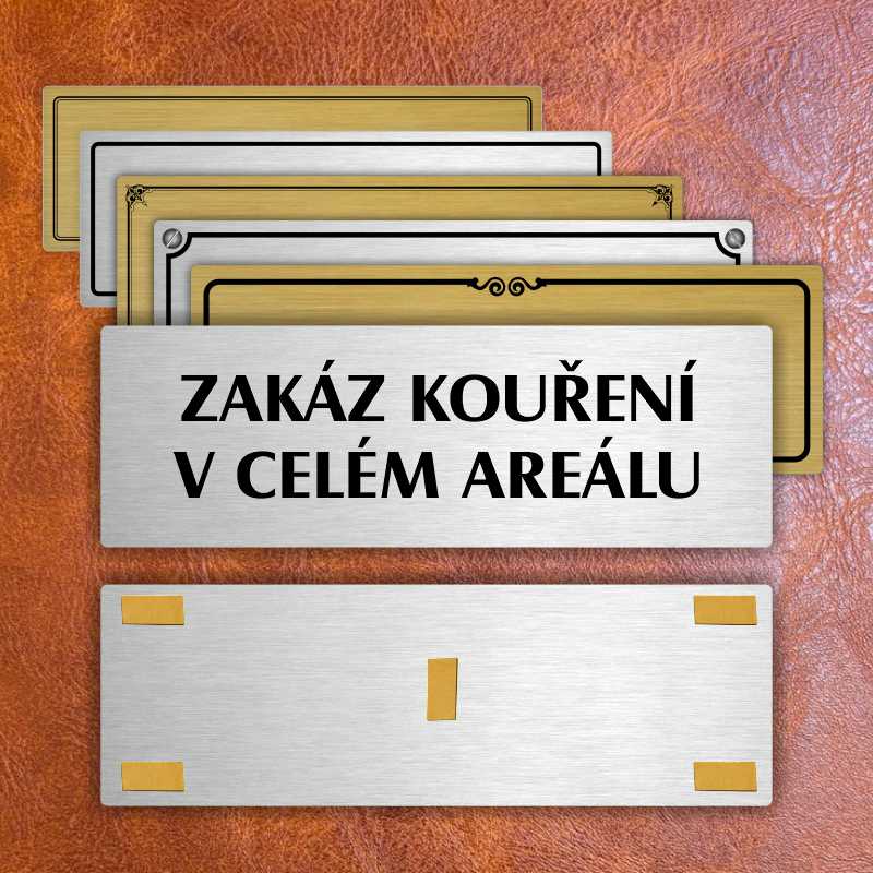 Zákaz kouření, 240x79mm, stříbrná popiska s ozdobou uprostřed
