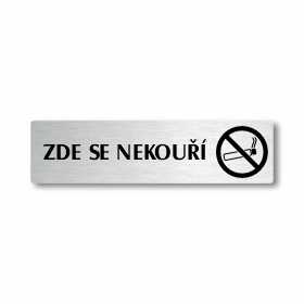 Zde se nekouří, stříbrná cedulka, 180x45mm