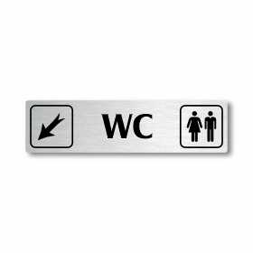 WC vlevo dolů, stříbrná cedulka, 180x45mm