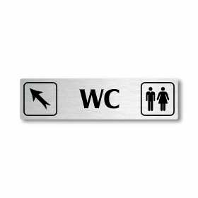 WC vlevo nahoru, stříbrná cedulka, 180x45mm