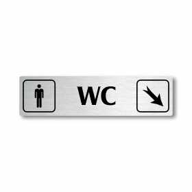 WC muži vpravo dolů, stříbrná cedulka, 180x45mm