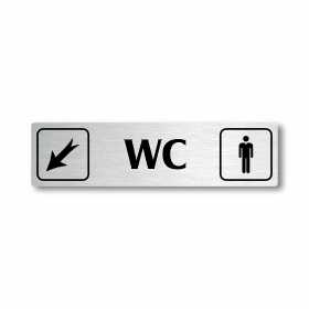 WC muži vlevo dolů, stříbrná cedulka, 180x45mm