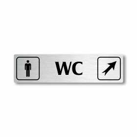 WC muži vpravo nahoru, stříbrná cedulka, 180x45mm