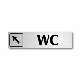 WC vlevo nahoru, stříbrná cedulka, 180x45mm